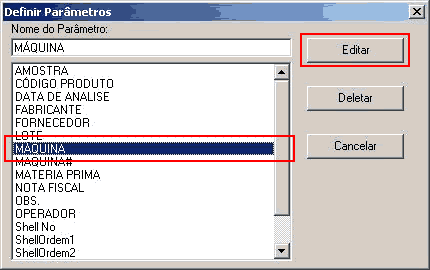 Lista de par�metros