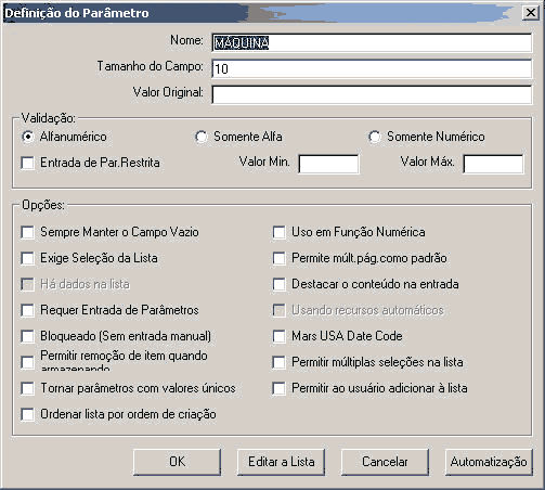 Janela de edi��o do par�metro