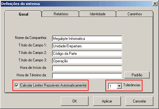 Janela de Defini��es do sistema