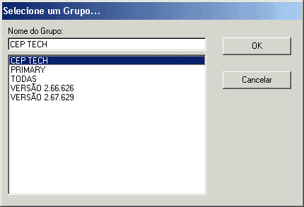 Tela para selecionar grupo de dados