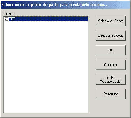 Tela para selecionar parte